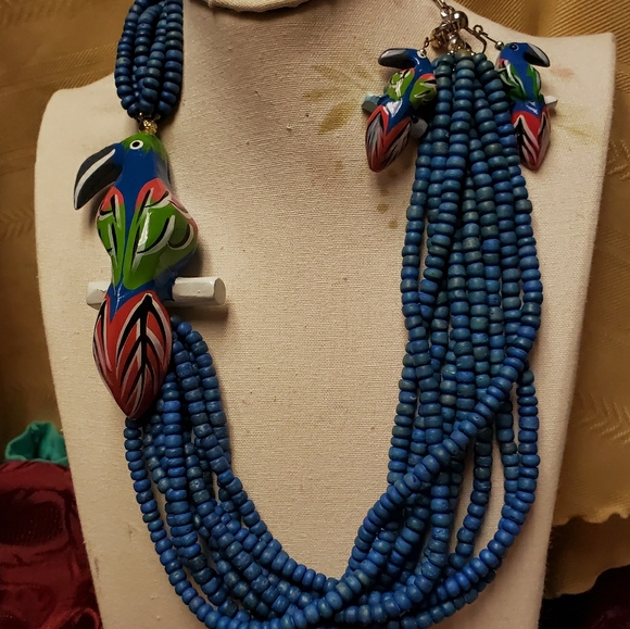 JIMMY Buffet style Parrot earrings & necklace - Picture 1 of 8